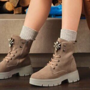 NEW Igi&Co  lace-up ankle boots water-repellent suede with rhinestones 2511  2M9